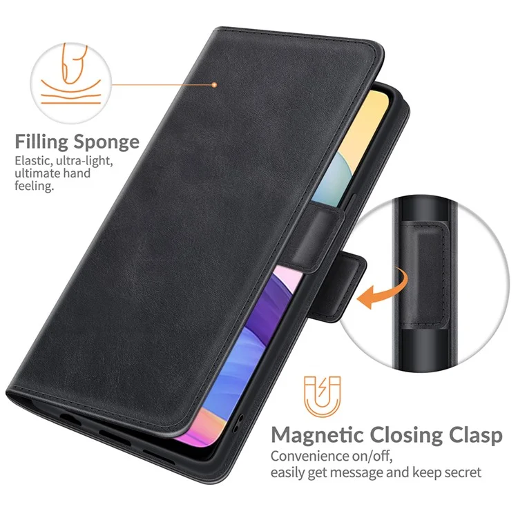 PU Leather Wallet Stand Double Clasp Magnetic Closure Phone Case Shell for Xiaomi Redmi Note 10 5G/Poco M3 Pro 5G/4G - Black