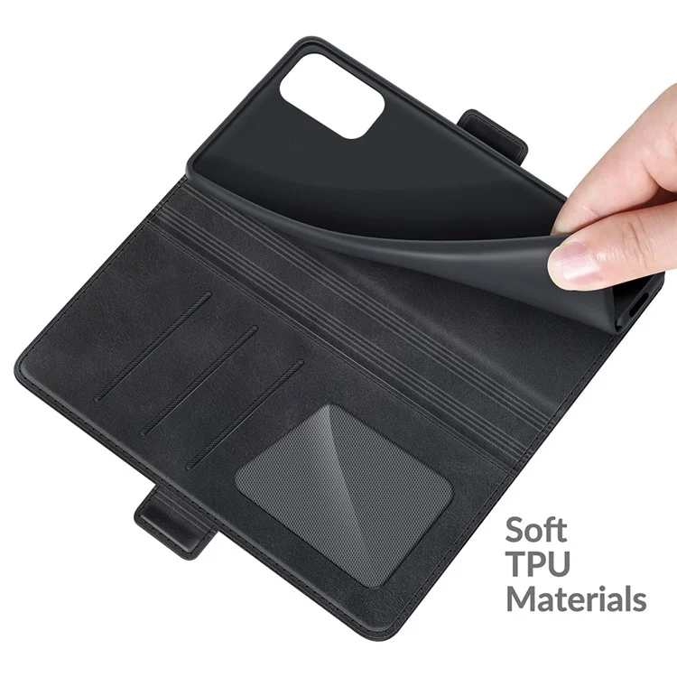 PU Leather Wallet Stand Double Clasp Magnetic Closure Phone Case Shell for Xiaomi Redmi Note 10 5G/Poco M3 Pro 5G/4G - Black