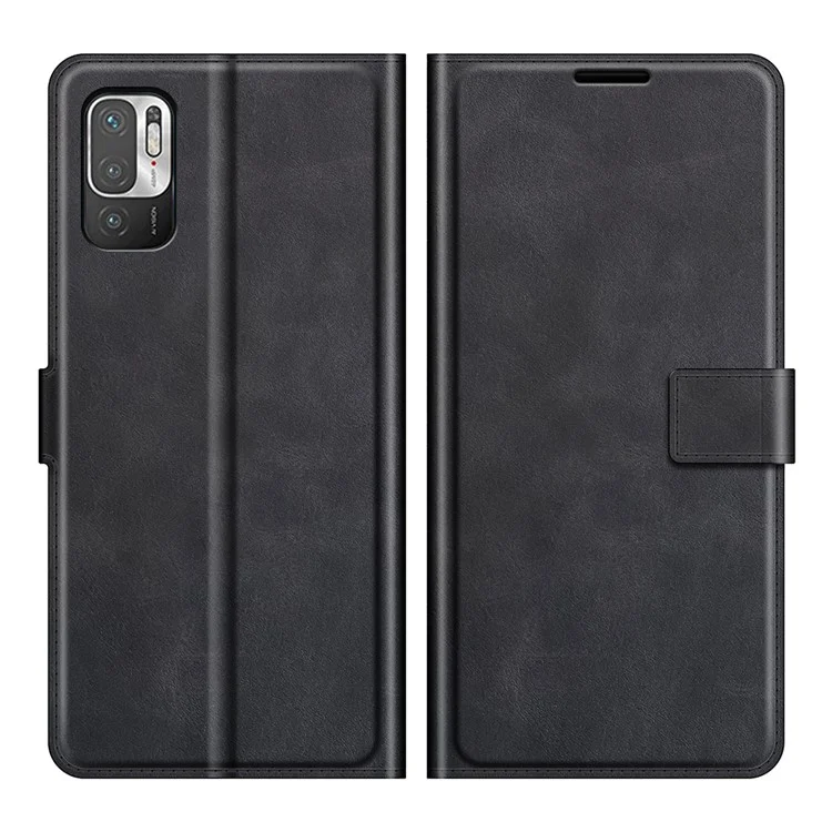 Magnetic Clasp Shockproof Phone Case Wallet Stand Flip Leather Cover for Xiaomi Redmi Note 10 5G / Poco M3 Pro 5G / 4G - Black