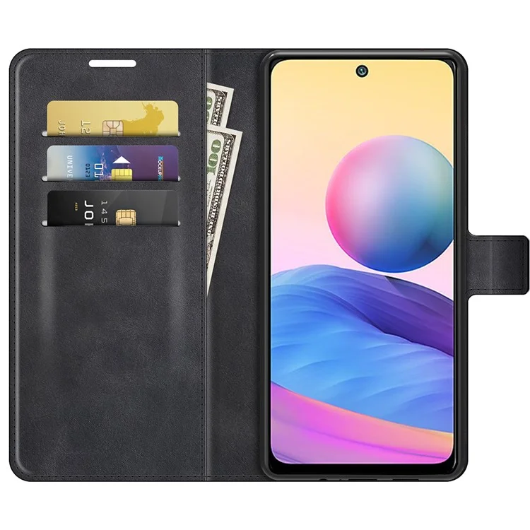 Magnetic Clasp Shockproof Phone Case Wallet Stand Flip Leather Cover for Xiaomi Redmi Note 10 5G / Poco M3 Pro 5G / 4G - Black