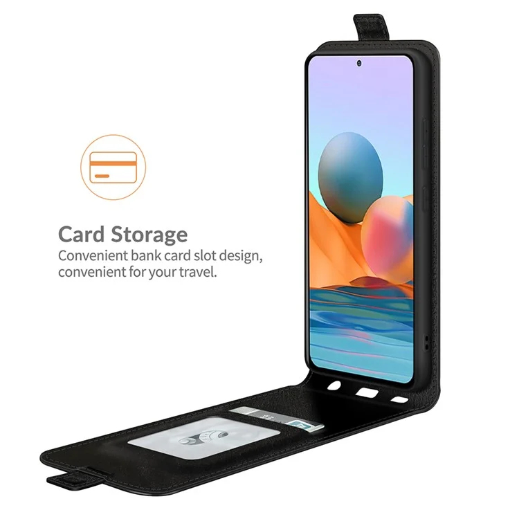 Crazy Horse Leather Protector Case Vertical Flip Phone Cover with Card Slot for Xiaomi Redmi Note 10 Pro - Black