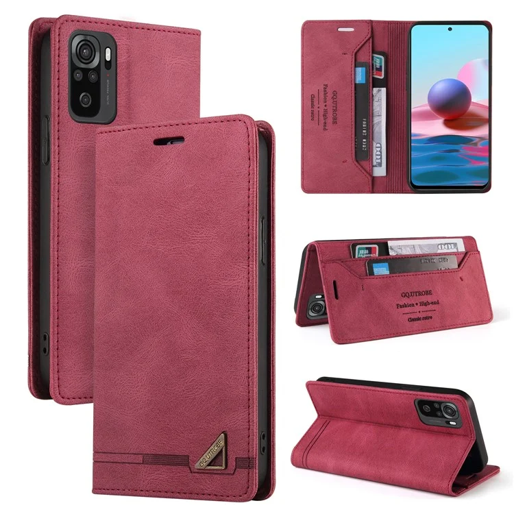 Gq. Case de Vástago de Teléfono de Cuero Absorbido de Utrobe Con Diseño de Deslizamiento Antirrobo Para Xiaomi Redmi Note 10s / Redmi Nota 10 4g - Rojo