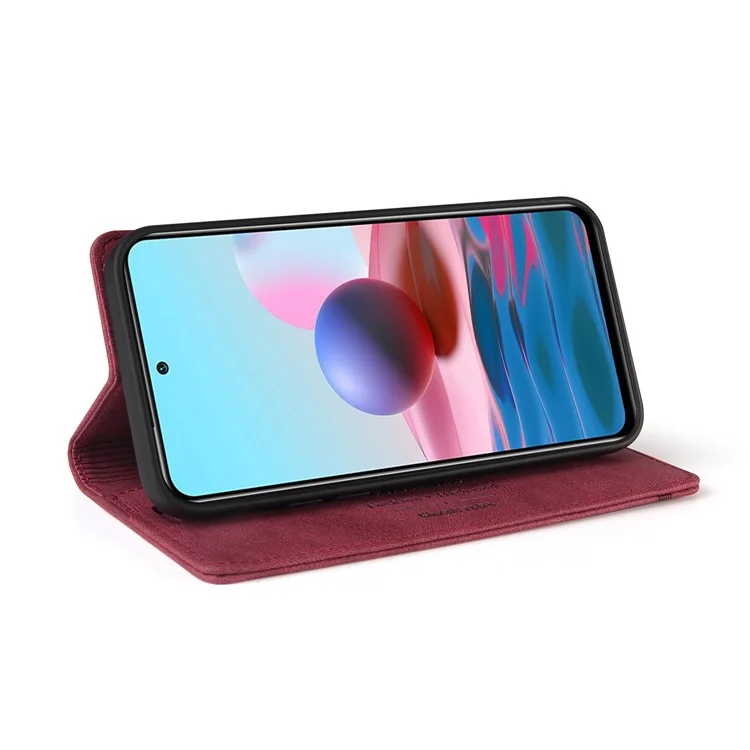 Gq. Étui de Coquille de Téléphone en Cuir en Cuir Auto-absorbé Par Utrobe Avec Conception de Balayage Antivol Pour Xiaomi Redmi Note 10S / Redmi Note 10 4G - Rouge