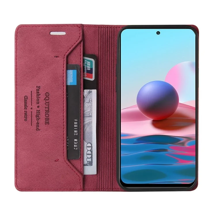 Gq. Utrobe Automatisch Absorbiert Leder Telefonschale Hülle Mit Anti-diebstahl-swiping-design Für Xiaomi Redmi Note 10s / Redmi Note 10 4g - Rot