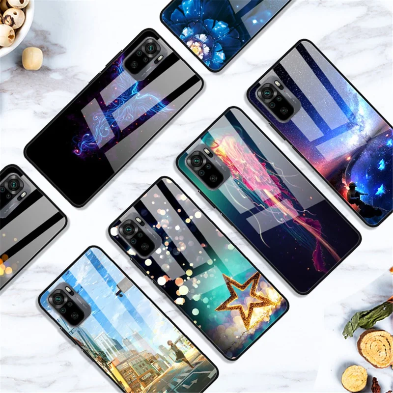 Fancy Style Printing Glass + PC + TPU Hybrid Phone Shell for Xiaomi Redmi Note 10 4G / Note 10S / Poco M5s 4G Protector Case - Stars