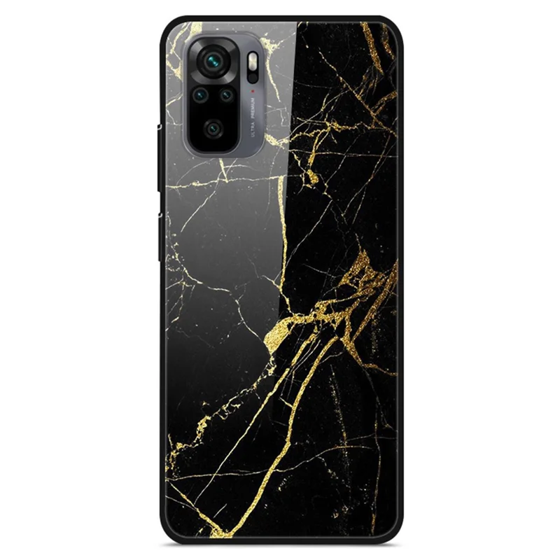 Fancy Style Printing Glass + PC + TPU Hybrid Phone Shell for Xiaomi Redmi Note 10 4G / Note 10S / Poco M5s 4G Protector Case - Gold / Black