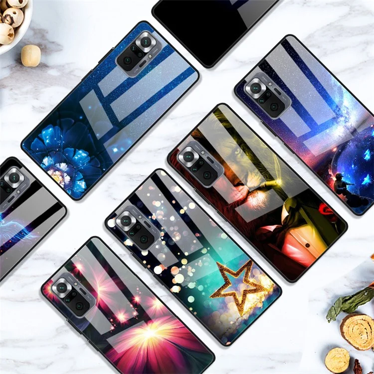 Fancy Style Printing Glass + PC + TPU Combo Cover für Xiaomi Redmi Note 10 Pro Hybrid Case - Lotus Flower