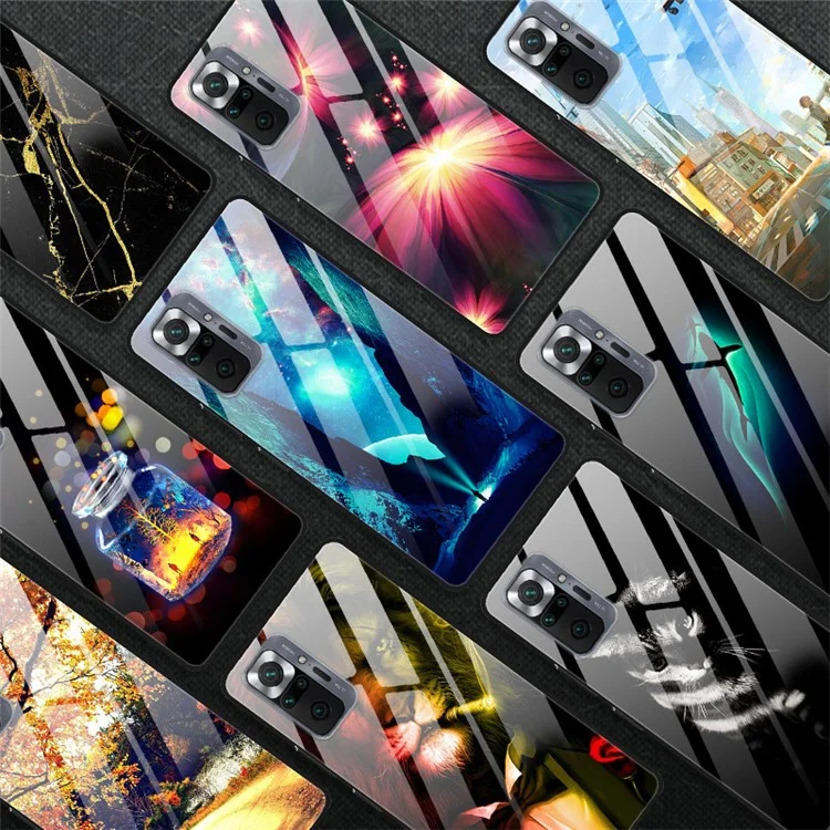 Fancy Style Printing Glass + PC + TPU Combo Cover für Xiaomi Redmi Note 10 Pro Hybrid Case - Lotus Flower