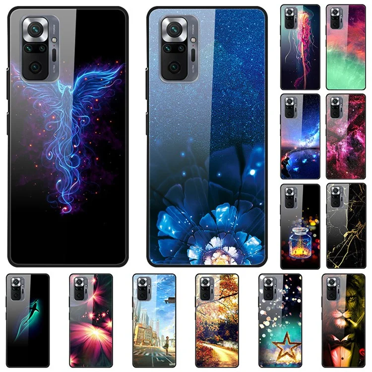 Fancy Style Printing Glass + PC + TPU Combo Cover für Xiaomi Redmi Note 10 Pro Hybrid Case - Lotus Flower