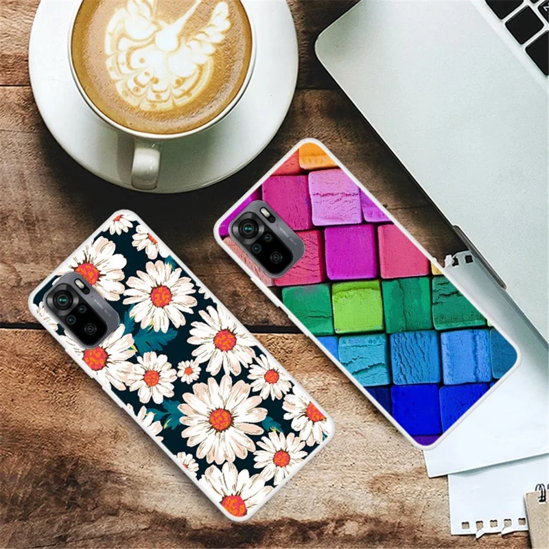 Musterdruck Flexible TPU Vollschutz-Handyhülle für Xiaomi Redmi Note 10 4G / Note 10S / Poco M5s 4G – Goldene Blume