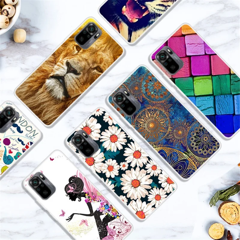 Musterdruck Flexible TPU Vollschutz-Handyhülle für Xiaomi Redmi Note 10 4G / Note 10S / Poco M5s 4G – Goldene Blume