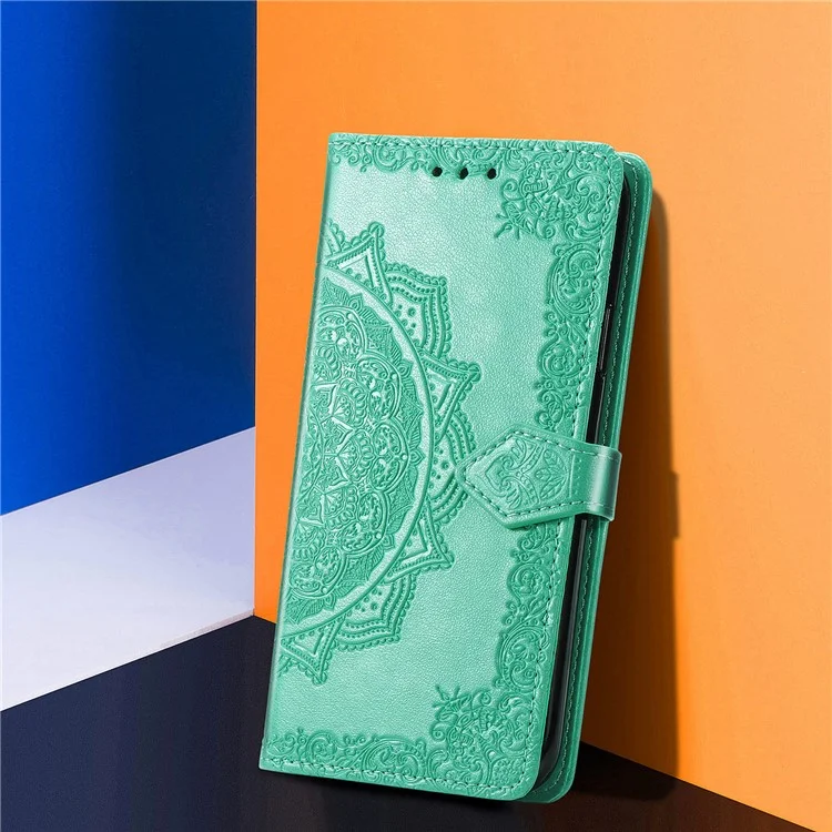 Embossed Mandala Flower PU Leather Case Stand Wallet for Xiaomi Redmi Note 10 Pro Max / Redmi Note 10 Pro (EU Version) - Green