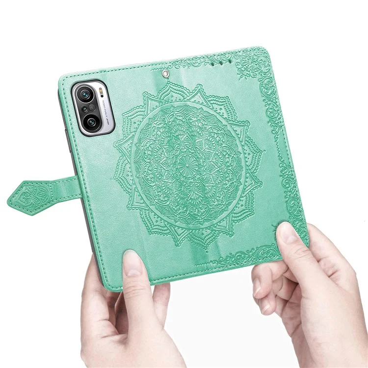 Embossed Mandala Flower PU Leather Case Stand Wallet for Xiaomi Redmi Note 10 Pro Max / Redmi Note 10 Pro (EU Version) - Green