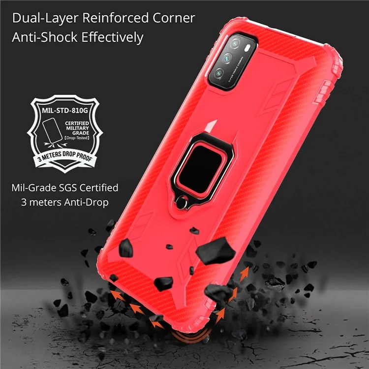 Shell Della Protezione Del Telefono TPU Con Cavalletto Dell'anello di Dito Per Xiaomi Poco M3/Redmi 9 Power/Redmi Note 9 4G (Qualcomm Snapdragon 662)/Redmi 9T - Rosso