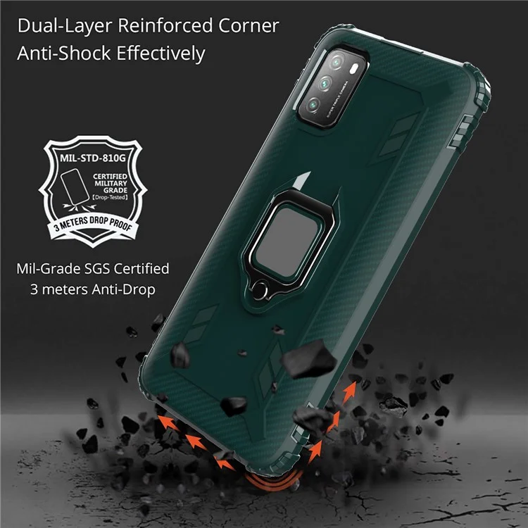 TPU Phone Protector Shell with Finger Ring Kickstand for Xiaomi Poco M3/Redmi 9 Power/Redmi Note 9 4G (Qualcomm Snapdragon 662)/Redmi 9T - Green