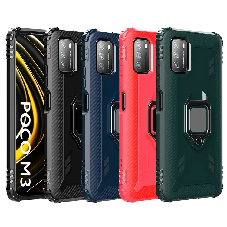 TPU Phone Protector Shell with Finger Ring Kickstand for Xiaomi Poco M3/Redmi 9 Power/Redmi Note 9 4G (Qualcomm Snapdragon 662)/Redmi 9T - Green