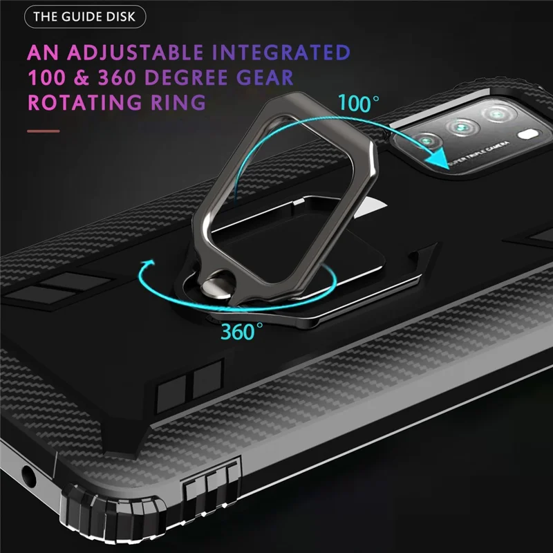 TPU Phone Protector Shell with Finger Ring Kickstand for Xiaomi Poco M3/Redmi 9 Power/Redmi Note 9 4G (Qualcomm Snapdragon 662)/Redmi 9T - Black