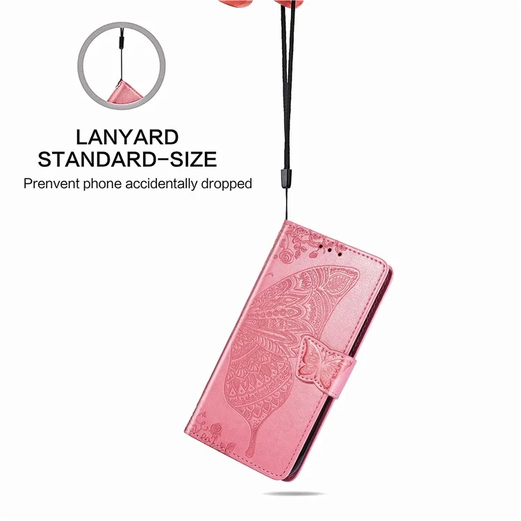 Impressum Großer Schmetterling Leder Brieftasche Telefonschale Für Xiaomi Redmi K40 Pro / Redmi K40 / Mi 11i / Poco F3 - Rosa