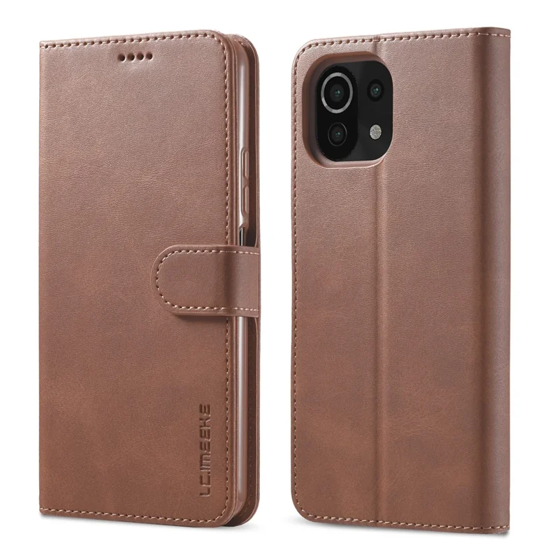 LC.IMEEKE Wallet Stand Leather Protection Shell Phone Cover Case for Xiaomi Mi 11 Lite 4G / 5G / 11 Lite 5G NE - Coffee