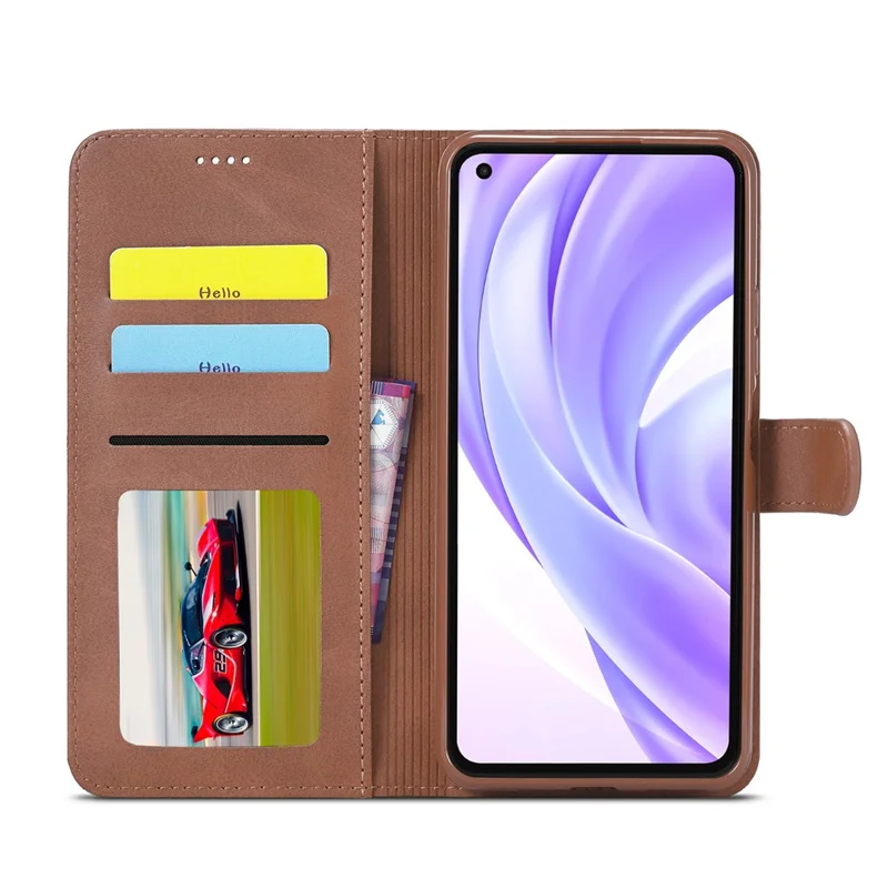 LC.IMEEKE Wallet Stand Leather Protection Shell Phone Cover Case for Xiaomi Mi 11 Lite 4G / 5G / 11 Lite 5G NE - Coffee