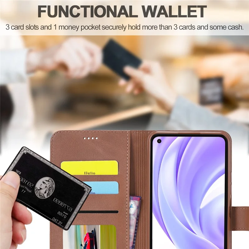 LC.IMEEKE Wallet Stand Leather Protection Shell Phone Cover Case for Xiaomi Mi 11 Lite 4G / 5G / 11 Lite 5G NE - Coffee