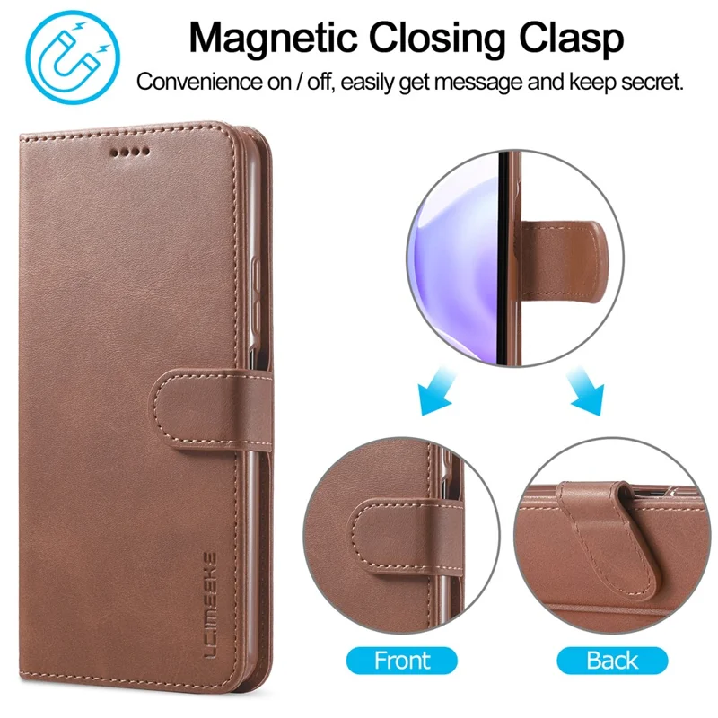 LC.IMEEKE Wallet Stand Leather Protection Shell Phone Cover Case for Xiaomi Mi 11 Lite 4G / 5G / 11 Lite 5G NE - Coffee