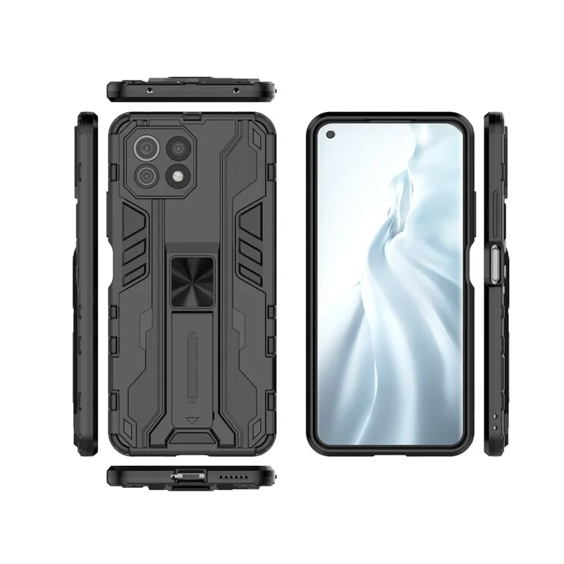 PC + TPU Hybrid Phone Case Shockproof Protective Cover with Kickstand for Xiaomi Mi 11 Lite 4G / 5G / 11 Lite 5G NE - Black