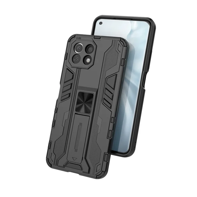 PC + TPU Hybrid Phone Case Shockproof Protective Cover with Kickstand for Xiaomi Mi 11 Lite 4G / 5G / 11 Lite 5G NE - Black