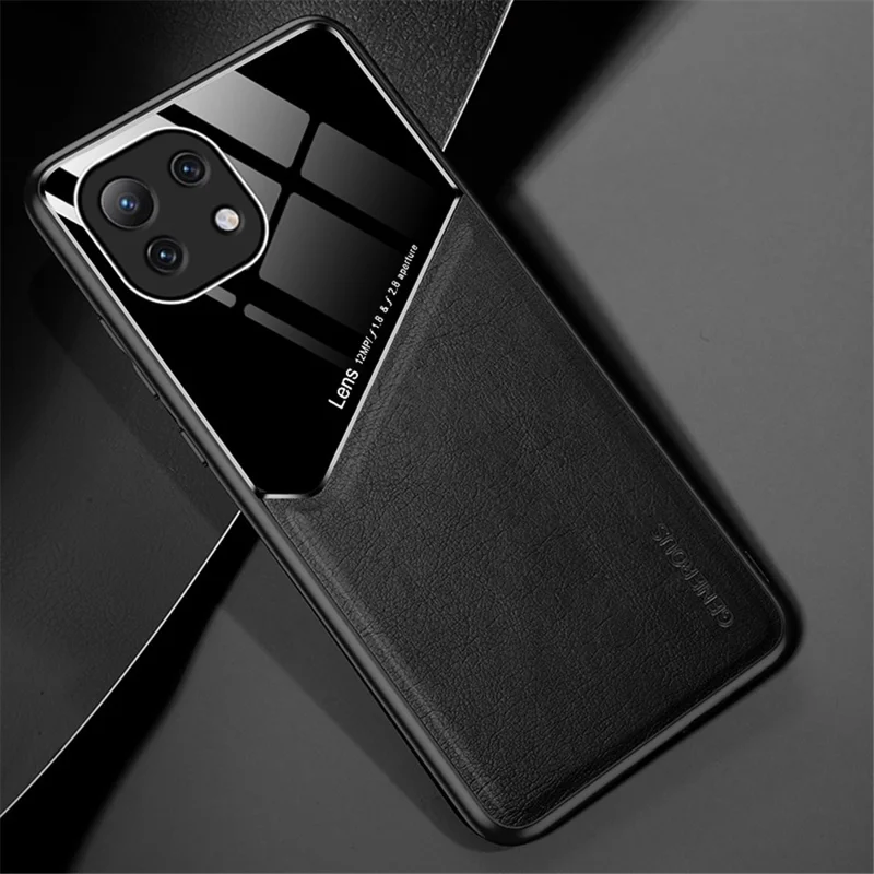 Precise Cut-Out Cover Leather Coated Hybrid Case with Magnetic Metal Sheet Design for Xiaomi Mi 11 Lite 4G / 5G / 11 Lite 5G NE - Black