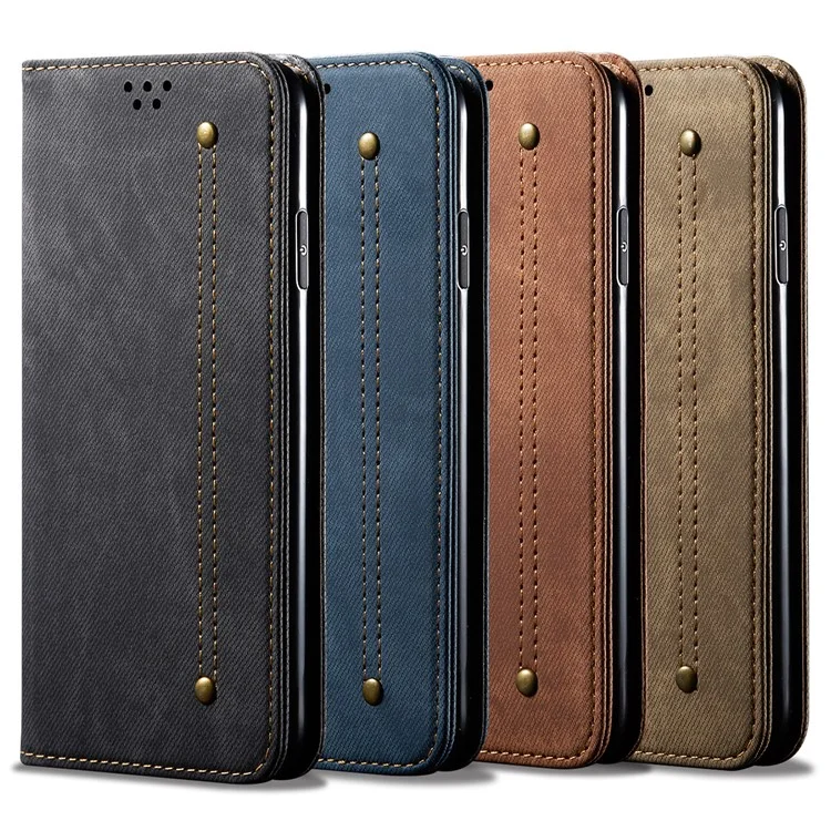 Custodia in tessuto di jeans con texture casual e portafoglio con supporto per Xiaomi Redmi Note 10 5G/Poco M3 Pro 5G/4G - Nero