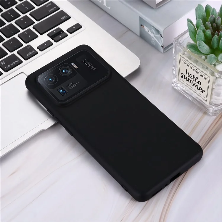 Жидкий силиконовый мягкий защитный чехол с удобным ремешком для Xiaomi Mi 11 Ultra - Черный