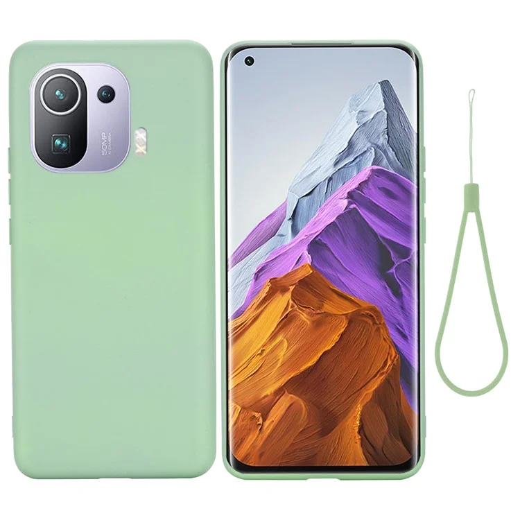 Capa de Telefone de Silicone Líquido Macio Com Alça Prática Para Xiaomi Mi 11 Pro - Verde