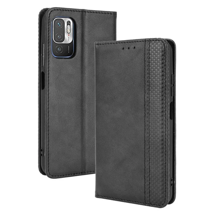 Custodia per portafoglio con chiusura magnetica in stile vintage per Xiaomi Redmi Note 10 5G/Poco M3 Pro 5G/4G - Nero