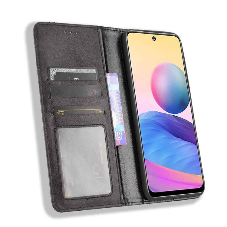 Custodia per portafoglio con chiusura magnetica in stile vintage per Xiaomi Redmi Note 10 5G/Poco M3 Pro 5G/4G - Nero