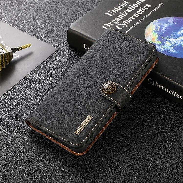 Capa de Couro Genuíno KHAZNEH para Xiaomi Mi 11 Lite 4G / 5G / 11 Lite 5G NE - Preto
