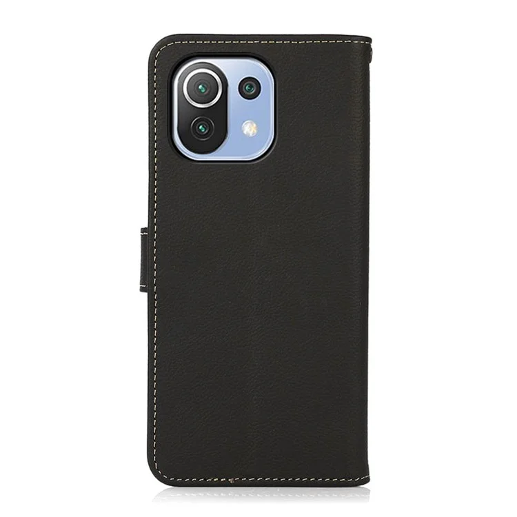 Capa de Couro Genuíno KHAZNEH para Xiaomi Mi 11 Lite 4G / 5G / 11 Lite 5G NE - Preto