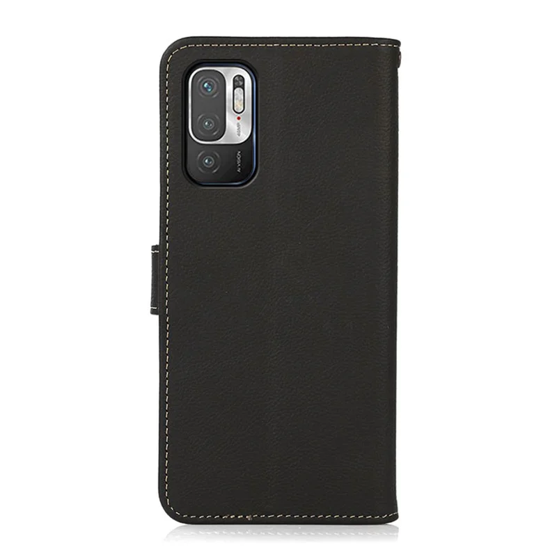 KHAZNEH etui z prawdziwej skóry z pełną ochroną, z zabezpieczeniem RFID przed kradzieżą, z możliwością przesuwania, dla Xiaomi Redmi Note 10 5G/Poco M3 Pro 4G/Poco M3 Pro 5G - Czarny