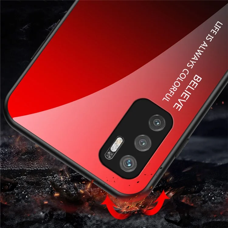 Well-Protected Color Gradient Design Tempered Glass Anti-Scratch Cell Phone Back Case for Xiaomi Redmi Note 10 5G/Poco M3 Pro 4G/Poco M3 Pro 5G - Rose/Blue