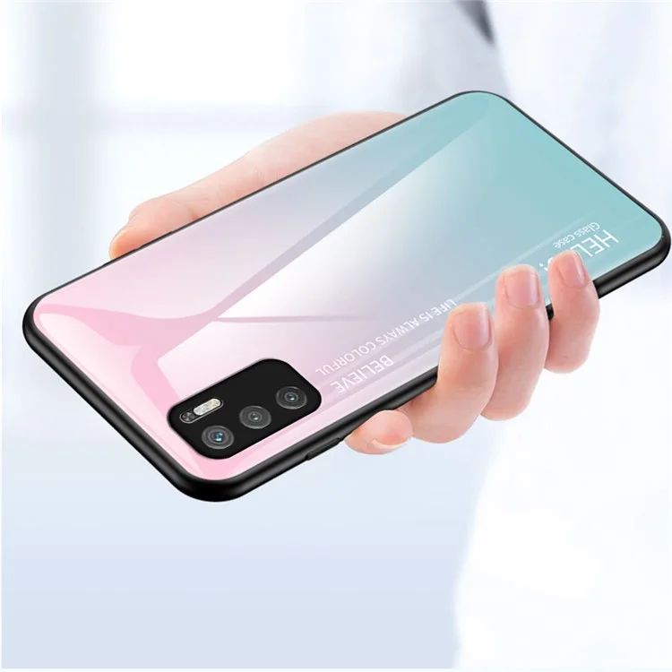 Well-Protected Color Gradient Design Tempered Glass Anti-Scratch Cell Phone Back Case for Xiaomi Redmi Note 10 5G/Poco M3 Pro 4G/Poco M3 Pro 5G - Rose/Blue