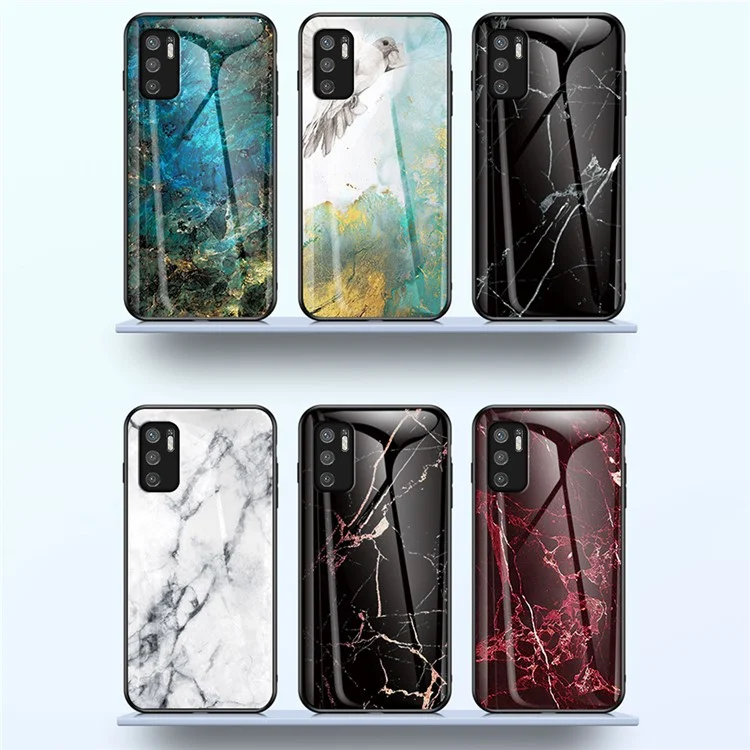 Custodia per Telefono Cellulare in Vetro Temperato con Disegno a Motivi Marmorizzati Antiscivolo per Xiaomi Redmi Note 10 5G/Poco M3 Pro 4G/Poco M3 Pro 5G - Marmo Rosso Sangue