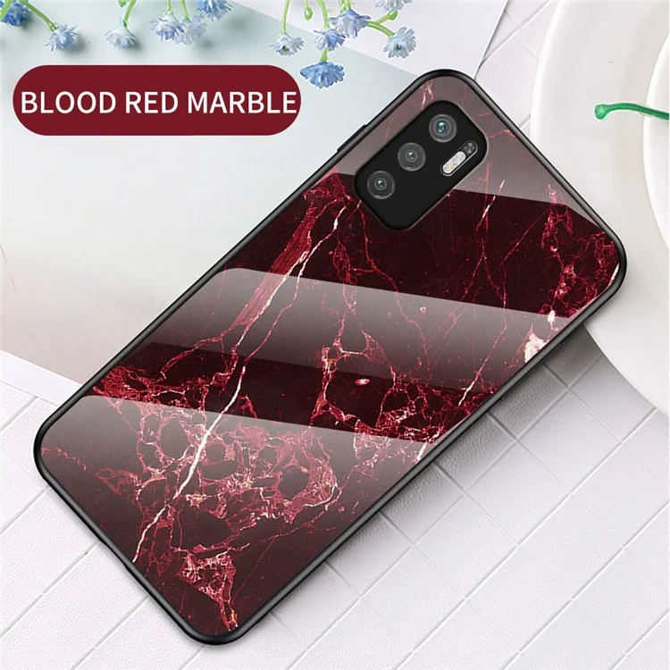 Custodia per Telefono Cellulare in Vetro Temperato con Disegno a Motivi Marmorizzati Antiscivolo per Xiaomi Redmi Note 10 5G/Poco M3 Pro 4G/Poco M3 Pro 5G - Marmo Rosso Sangue