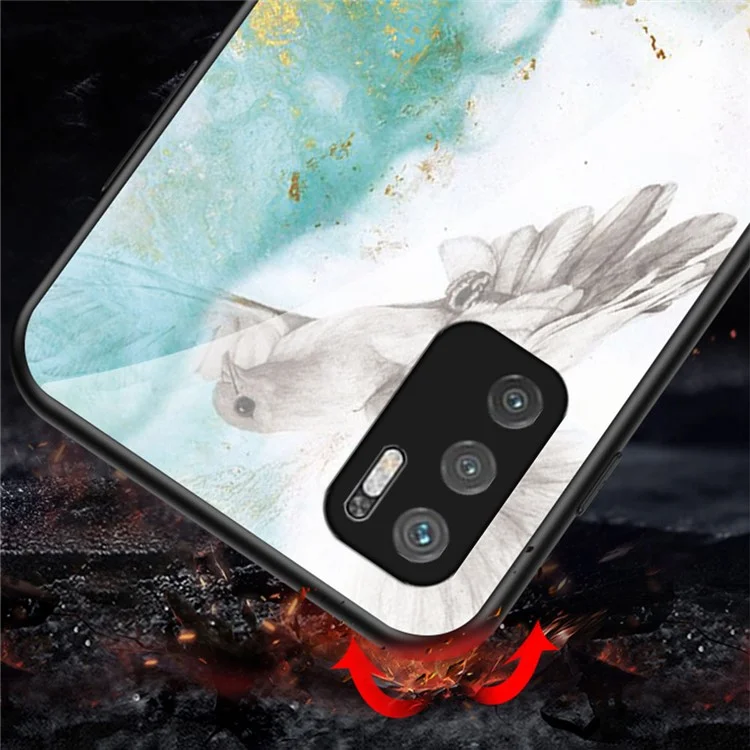 Custodia per Telefono Cellulare in Vetro Temperato con Disegno a Motivi Marmorizzati Antiscivolo per Xiaomi Redmi Note 10 5G/Poco M3 Pro 4G/Poco M3 Pro 5G - Marmo Rosso Sangue