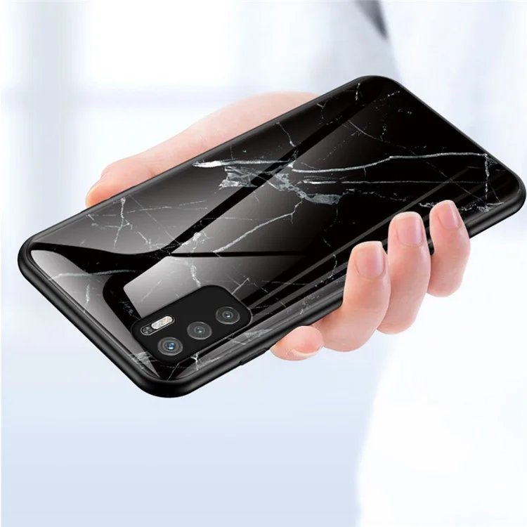 Custodia per Telefono Cellulare in Vetro Temperato con Disegno a Motivi Marmorizzati Antiscivolo per Xiaomi Redmi Note 10 5G/Poco M3 Pro 4G/Poco M3 Pro 5G - Marmo Rosso Sangue