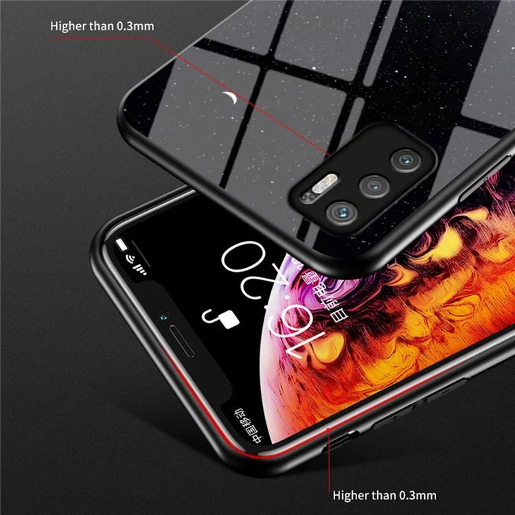 Custodia ibrida per telefono con copertura in vetro temperato anti-graffio con motivo cielo stellato per Xiaomi Redmi Note 10 5G/Poco M3 Pro 4G/Poco M3 Pro 5G - Colore Sky