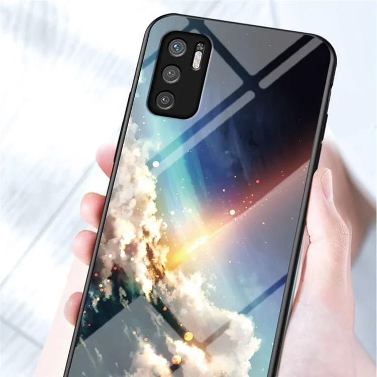 Custodia ibrida per telefono con copertura in vetro temperato anti-graffio con motivo cielo stellato per Xiaomi Redmi Note 10 5G/Poco M3 Pro 4G/Poco M3 Pro 5G - Colore Sky