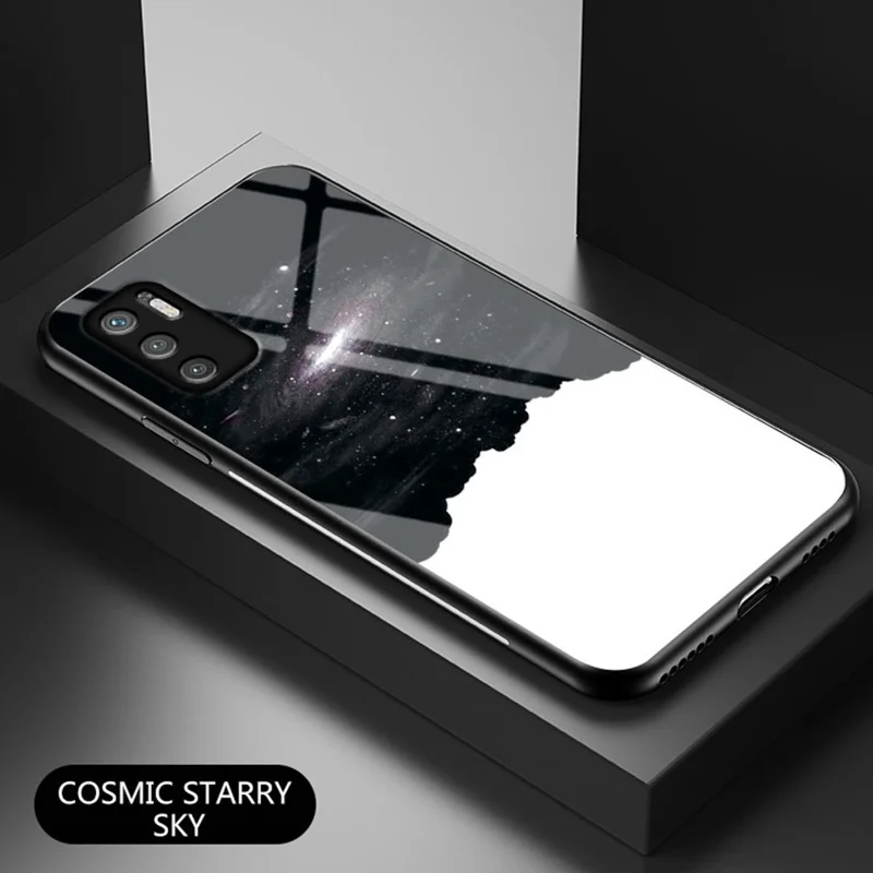 Patrón De Cielo Estrellado Bien Protegido Phone De Cristal Templado Anti-rasguño Cubierta De Caja Híbrida Para Xiaomi Redmi Note 10 5G / POCO M3 PRO 4G / POCO M3 PRO 5G - Cielo Cósmico