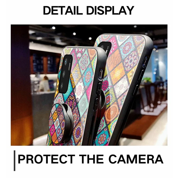 Custodia per telefono posteriore ibrida in vetro + PC + TPU con stampa a colori e supporto per Xiaomi Redmi Note 10 5G/Poco M3 Pro 4G/Poco M3 Pro 5G - Modello a colori