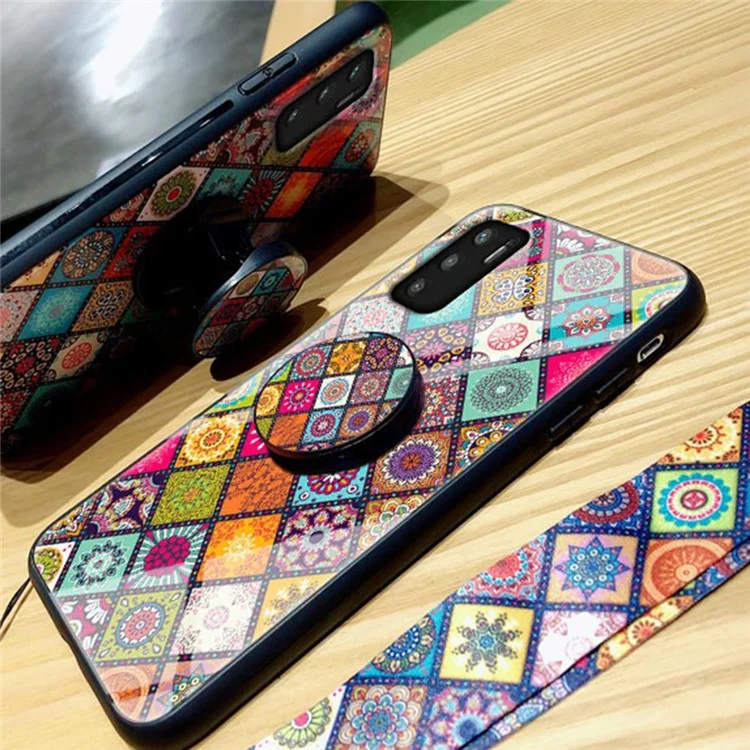 Custodia per telefono posteriore ibrida in vetro + PC + TPU con stampa a colori e supporto per Xiaomi Redmi Note 10 5G/Poco M3 Pro 4G/Poco M3 Pro 5G - Modello a colori