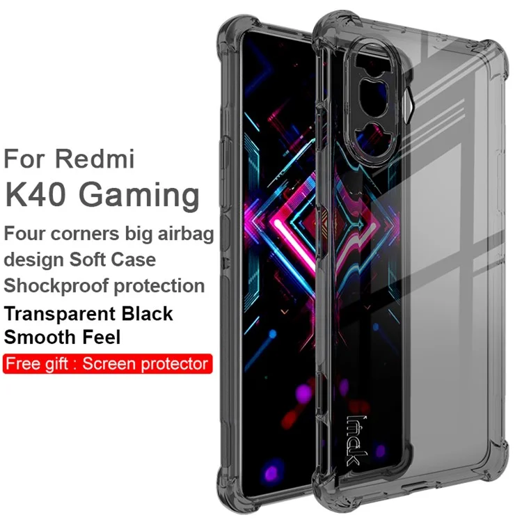 IMAK Capa de TPU Flexível Transparente com Protetor de Tela de Alta Transparência à Prova de Choques para Xiaomi Redmi K40 Gaming - Preto Transparente