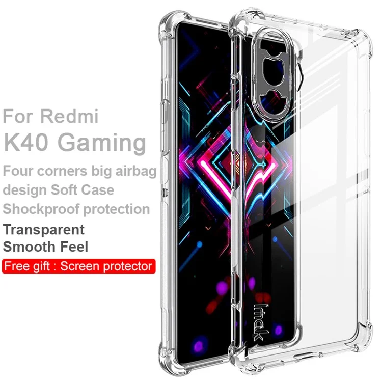 IMAK Full-Coverage Shock-Proof Sheer Flexible TPU Case with High Transparency Screen Protector for Xiaomi Redmi K40 Gaming - Transparent